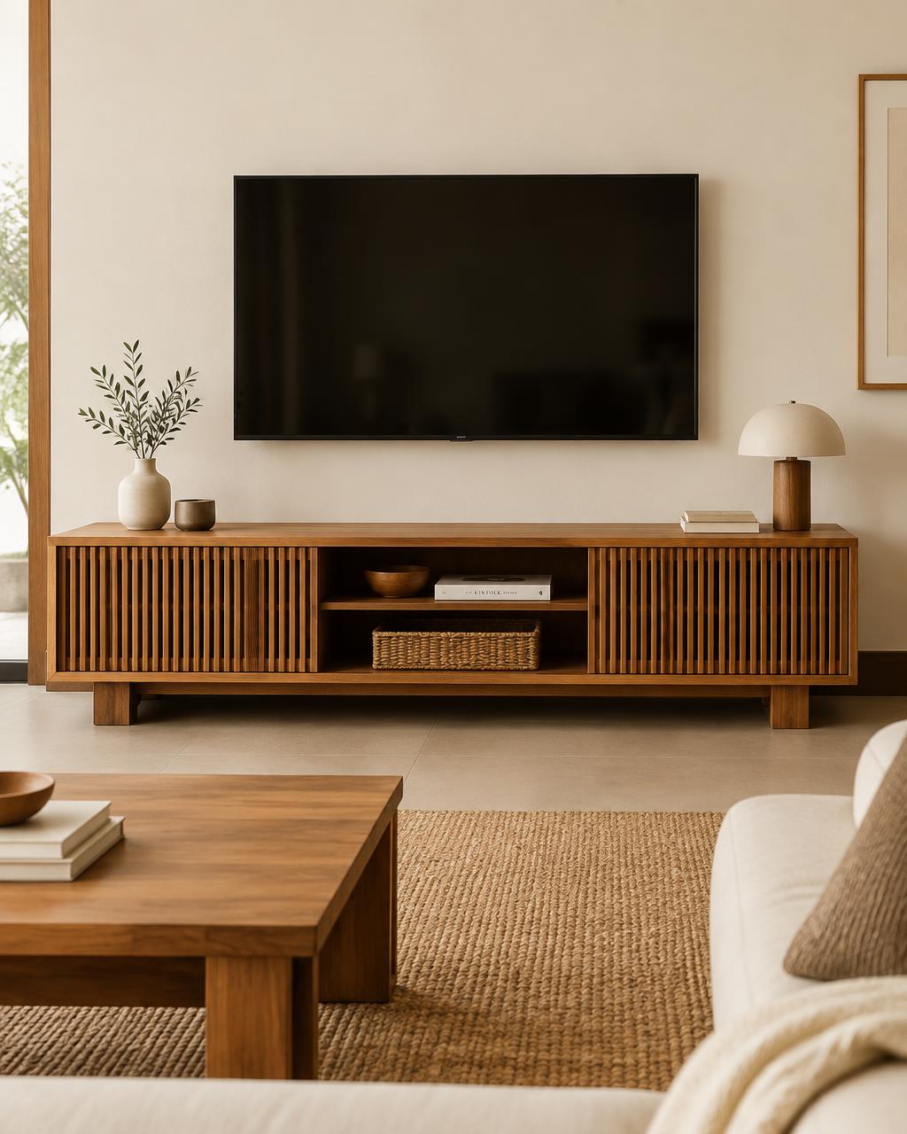Slatted Teak TV Unit